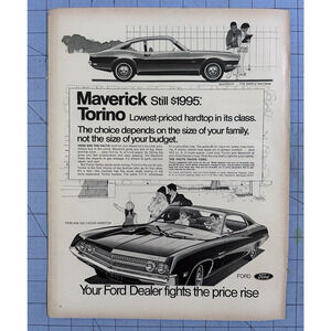1969 Maverick Torino Ford Dealer Car Automobile Vintage Print Ad